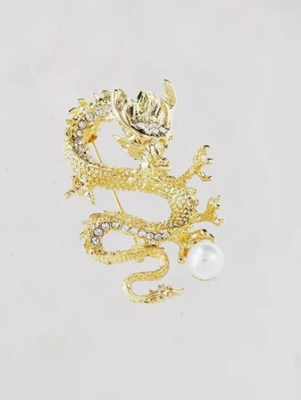 Dragon Brooch with White Pearl